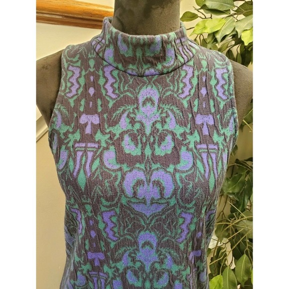 Free People Women's Floral Cotton Sleeveless Mock Neck Knee Length Dress Size M - Picture 5 of 10